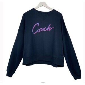 Coach Limited Edition Navy Airbrush Embroidered Crew Terry Sweatshirt Boxy XS